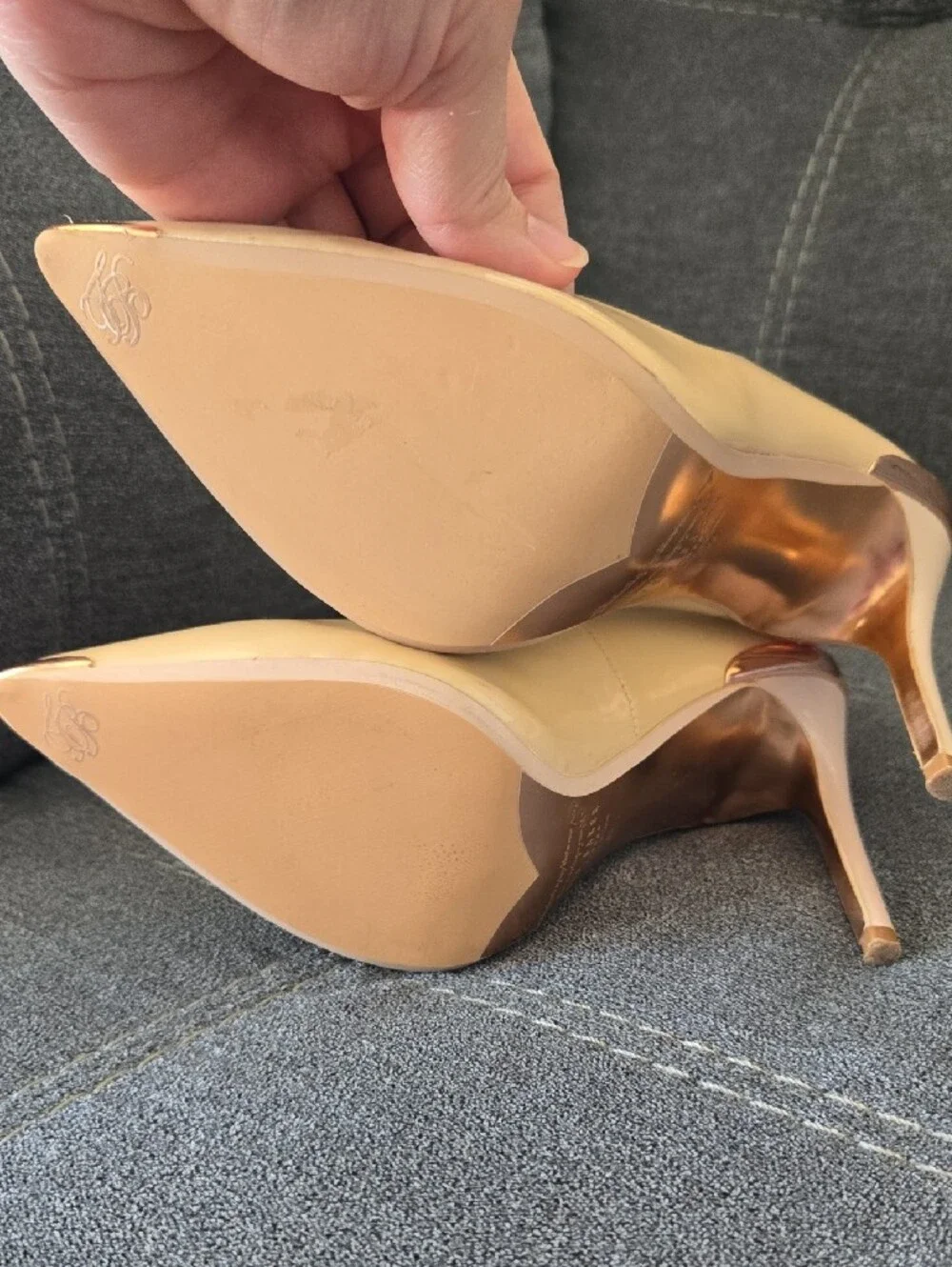 Ted Baker Kawaa Pale Beige Patent Pointed-Toe Stiletto Heels